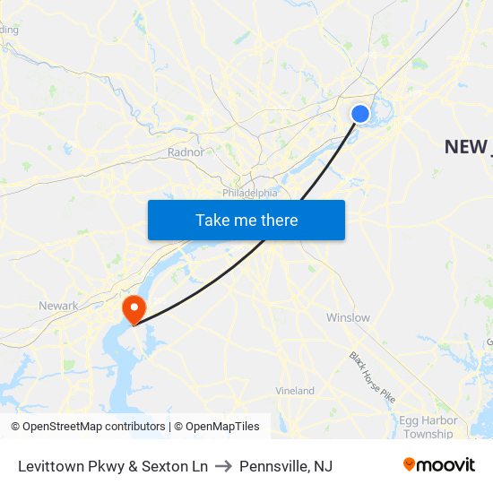 Levittown Pkwy & Sexton Ln to Pennsville, NJ map