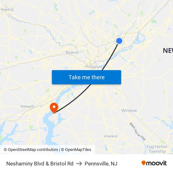 Neshaminy Blvd & Bristol Rd to Pennsville, NJ map