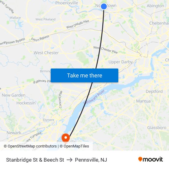 Stanbridge St & Beech St to Pennsville, NJ map