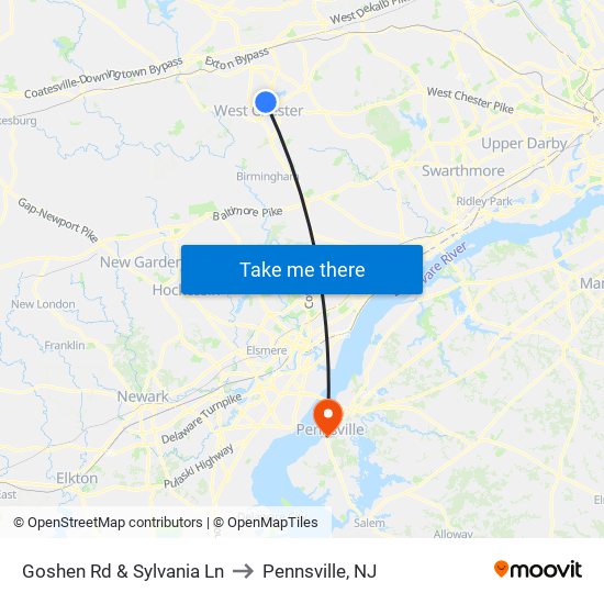 Goshen Rd & Sylvania Ln to Pennsville, NJ map