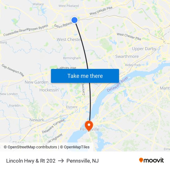 Lincoln Hwy & Rt 202 to Pennsville, NJ map