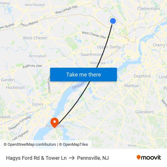 Hagys Ford Rd & Tower Ln to Pennsville, NJ map