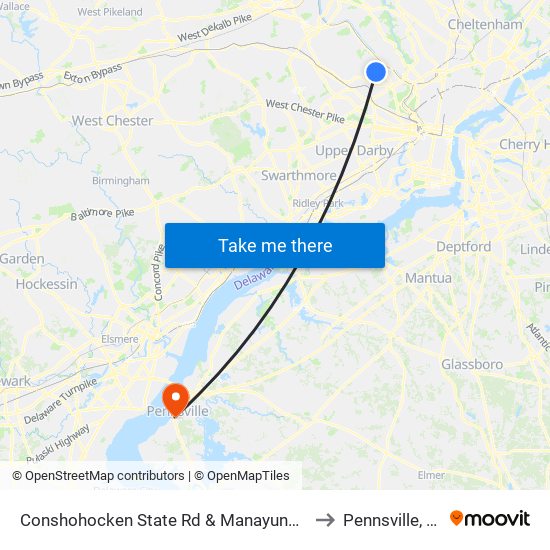 Conshohocken State Rd & Manayunk Rd to Pennsville, NJ map