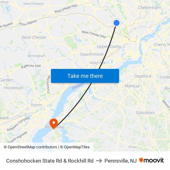 Conshohocken State Rd & Rockhill Rd to Pennsville, NJ map