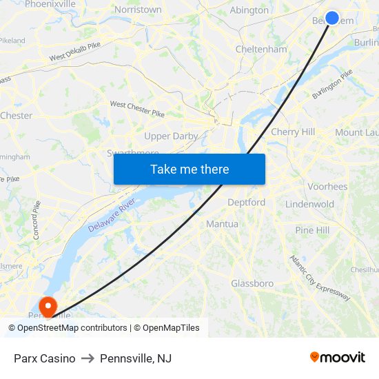 Parx Casino to Pennsville, NJ map