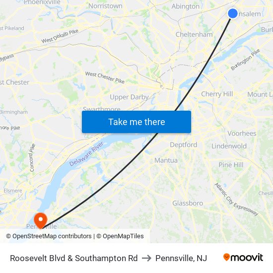 Roosevelt Blvd & Southampton Rd to Pennsville, NJ map