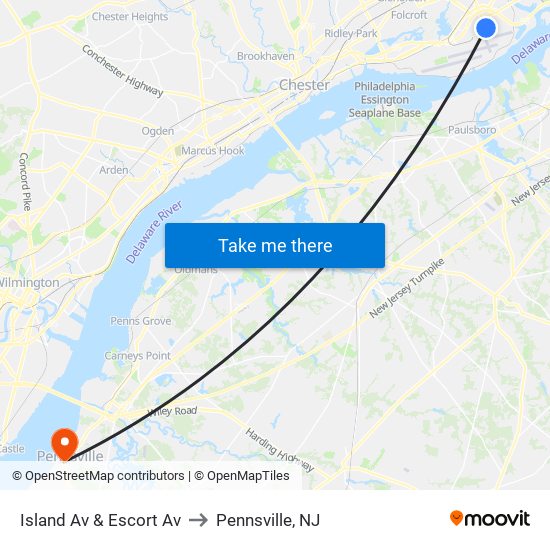 Island Av & Escort Av to Pennsville, NJ map