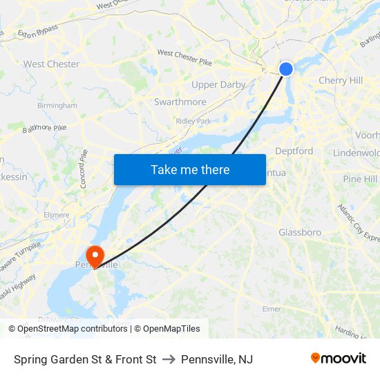 Spring Garden St & Front St to Pennsville, NJ map