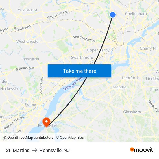 St. Martins to Pennsville, NJ map