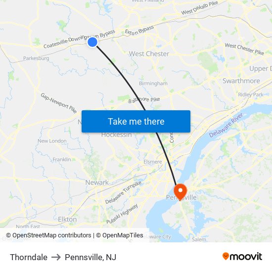 Thorndale to Pennsville, NJ map
