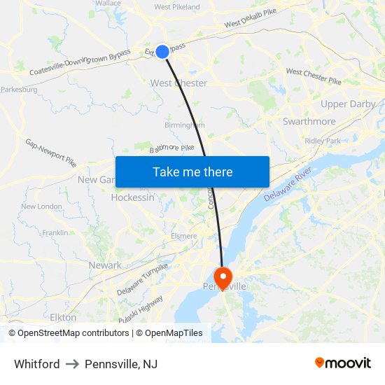 Whitford to Pennsville, NJ map