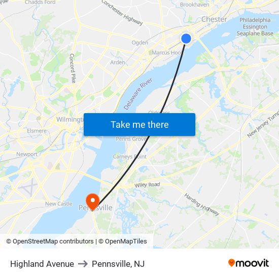 Highland Avenue to Pennsville, NJ map
