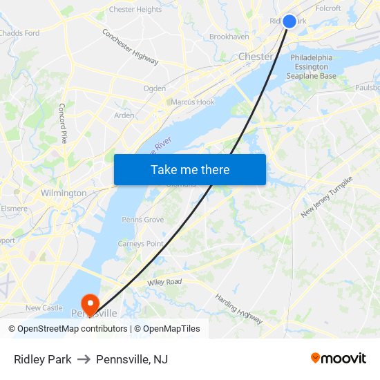 Ridley Park to Pennsville, NJ map