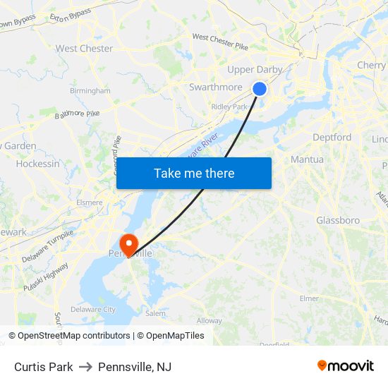 Curtis Park to Pennsville, NJ map