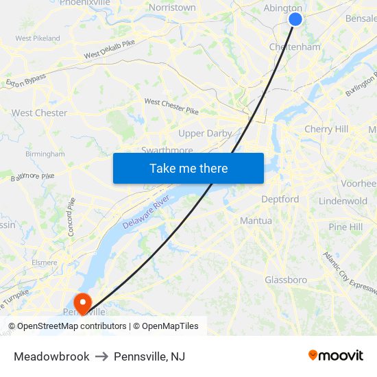 Meadowbrook to Pennsville, NJ map
