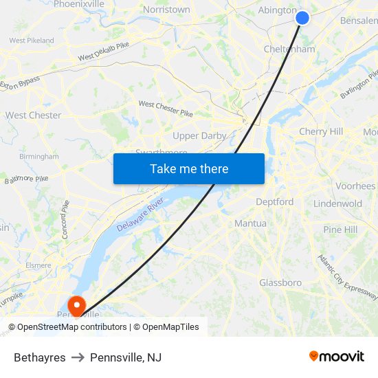 Bethayres to Pennsville, NJ map