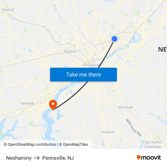 Neshaminy to Pennsville, NJ map