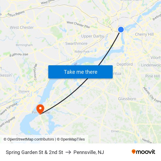 Spring Garden St & 2nd St to Pennsville, NJ map