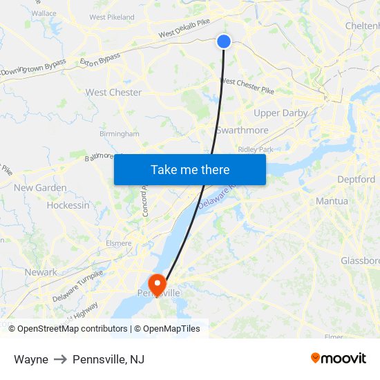 Wayne to Pennsville, NJ map