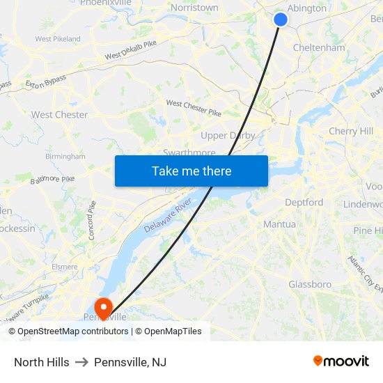 North Hills to Pennsville, NJ map