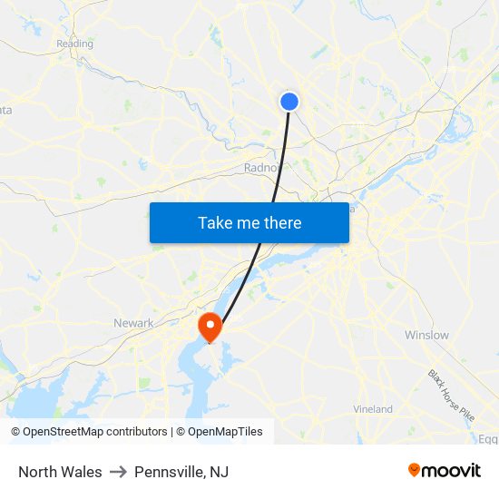 North Wales to Pennsville, NJ map