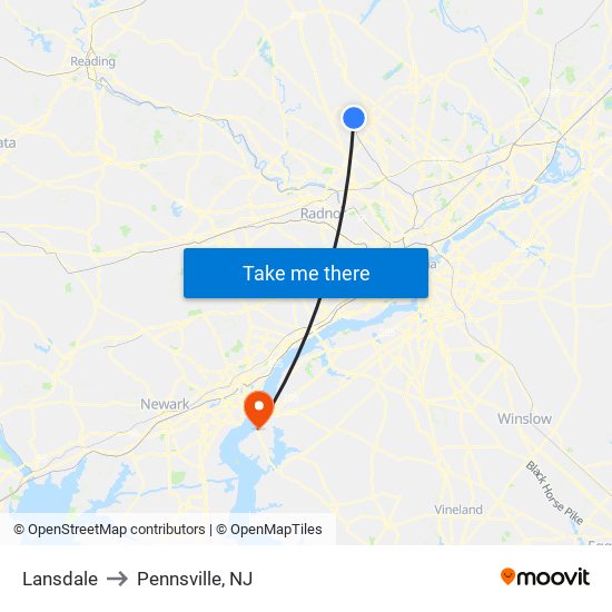 Lansdale to Pennsville, NJ map