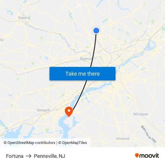Fortuna to Pennsville, NJ map