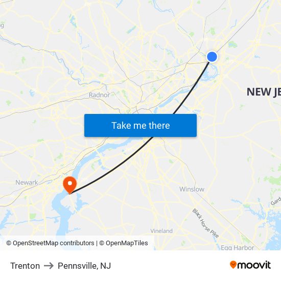 Trenton to Pennsville, NJ map