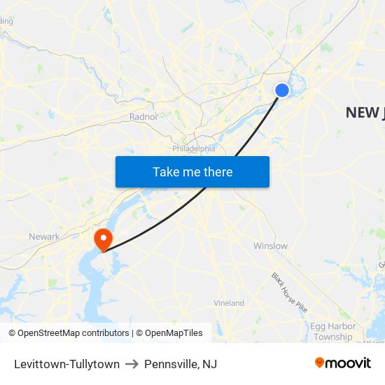 Levittown-Tullytown to Pennsville, NJ map