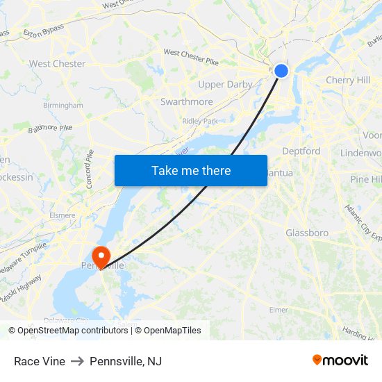 Race Vine to Pennsville, NJ map