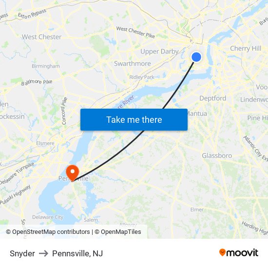 Snyder to Pennsville, NJ map