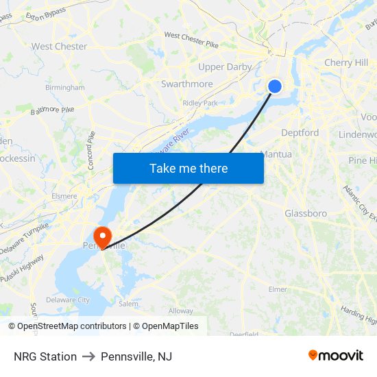 NRG Station to Pennsville, NJ map