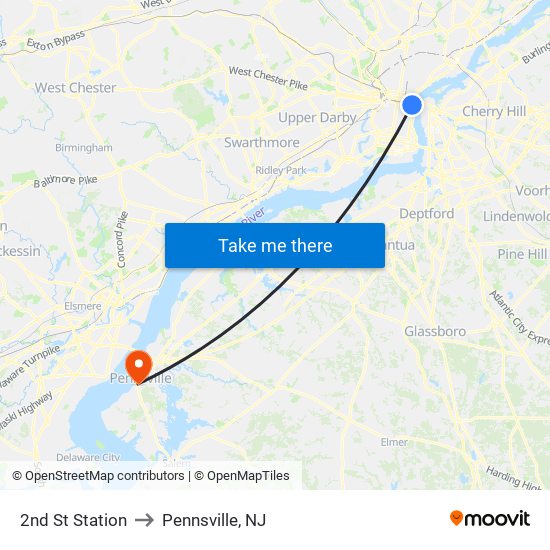 2nd St Station to Pennsville, NJ map