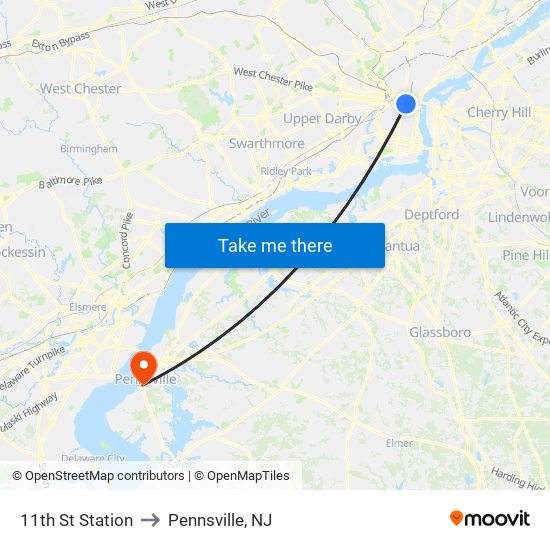 11th St Station to Pennsville, NJ map