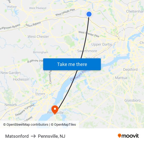 Matsonford to Pennsville, NJ map