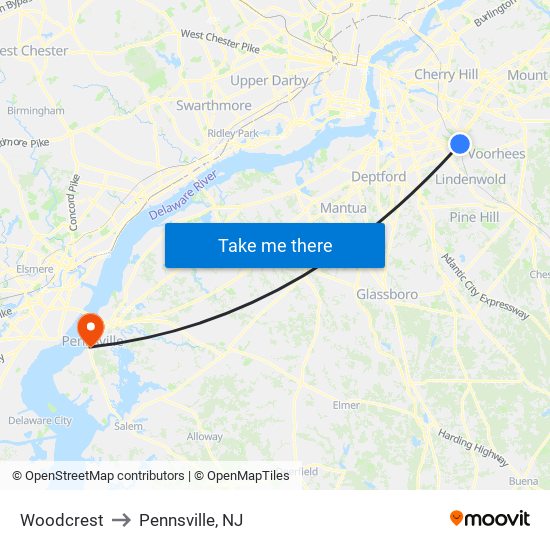 Woodcrest to Pennsville, NJ map