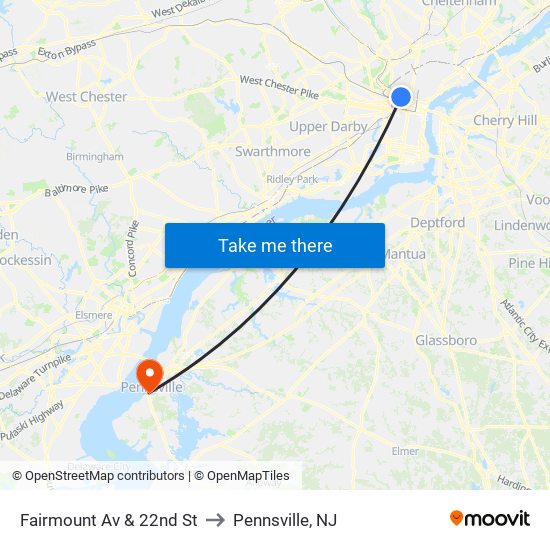 Fairmount Av & 22nd St to Pennsville, NJ map