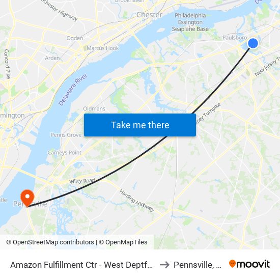 Amazon Fulfillment Ctr - West Deptford to Pennsville, NJ map