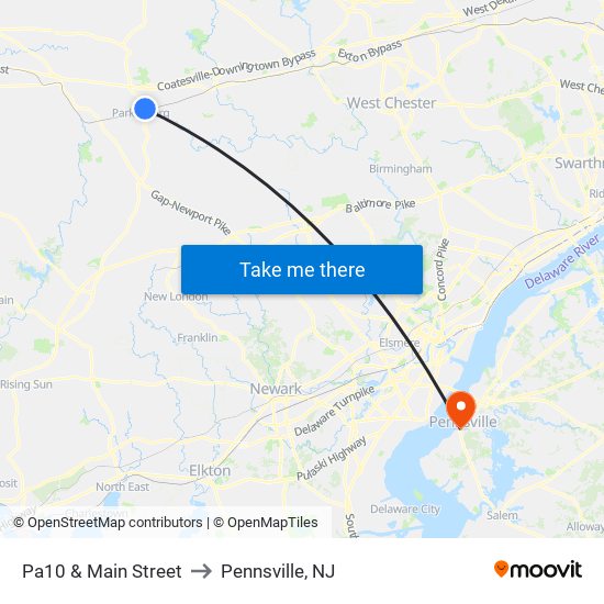 Pa10 & Main Street to Pennsville, NJ map