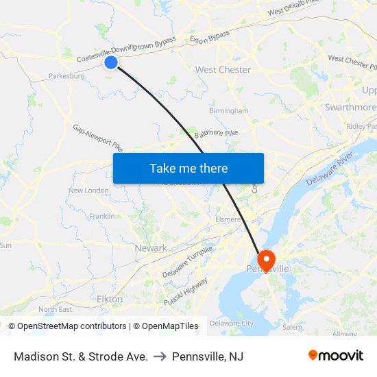 Madison St. & Strode Ave. to Pennsville, NJ map
