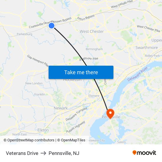 Veterans Drive to Pennsville, NJ map