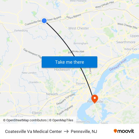 Coatesville Va Medical Center to Pennsville, NJ map