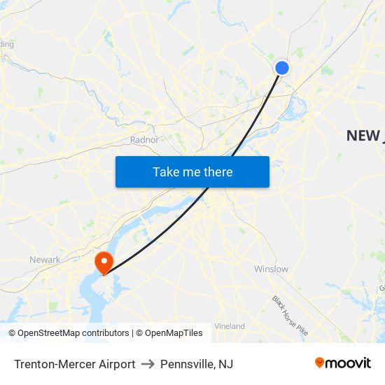 Trenton-Mercer Airport to Pennsville, NJ map