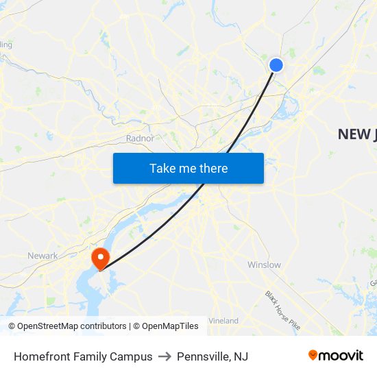 Homefront Family Campus to Pennsville, NJ map