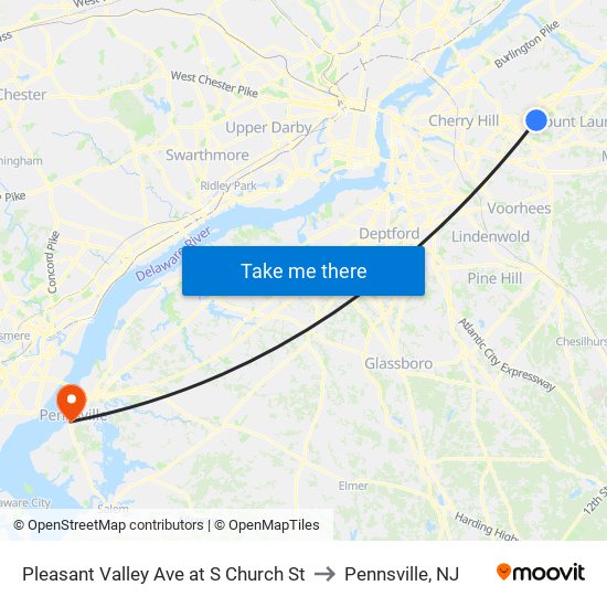 Pleasant Valley Ave at S Church St to Pennsville, NJ map