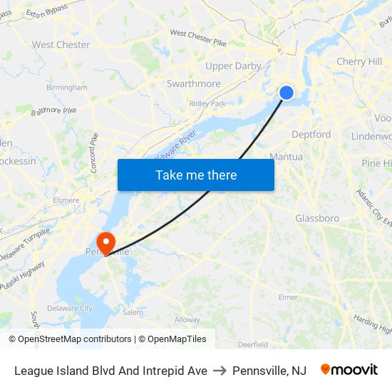 League Island Blvd And Intrepid Ave to Pennsville, NJ map