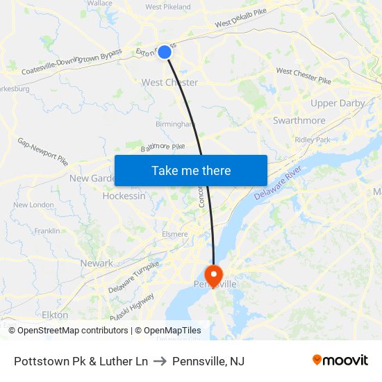 Pottstown Pk & Luther Ln to Pennsville, NJ map
