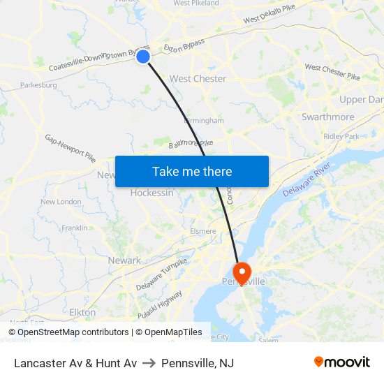 Lancaster Av & Hunt Av to Pennsville, NJ map