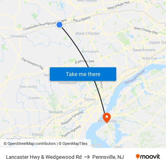 Lancaster Hwy & Wedgewood Rd to Pennsville, NJ map