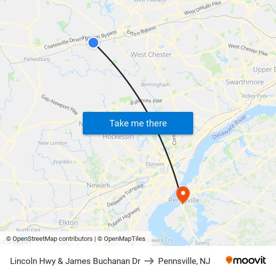 Lincoln Hwy & James Buchanan Dr to Pennsville, NJ map